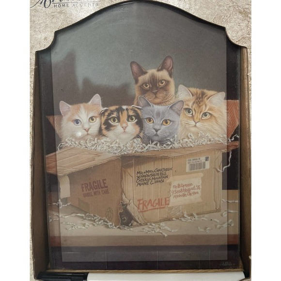 NEW Art Works Oak Cats Kittens Oak Table Deck Counter Top Dry Erase Memo Board - Picture 2 of 6